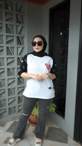 Atasan Kaos Oversize Lengan 3/4 MICKEY MOUSE FST Bahan Katun Kombet 20s Blus Jumbo REALPICT