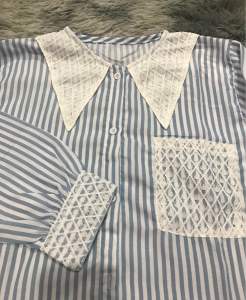 Kemeja katun salur brokat wanita // Kemeja salur katun mix brukat