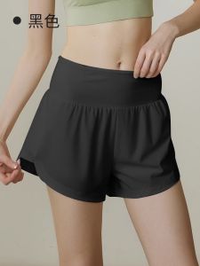 High-Waist Sports Shorts Womens Fake Two-Piece Anti-Light Marathon Running Pants Invisible Pocket Fitness Yoga Wear