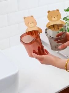 Cốc Gấu Dán Tường Để Bàn Chải Đánh Răng Hình Gấu Có Lỗ Thoát Nước Tiện Lợi