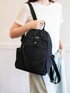 Oxford Cloth Double Shoulder Bag Womens Casual Travel Lightweight Waterproof Versatile Ladies Small Backpack Commuter Style Zipper Closure