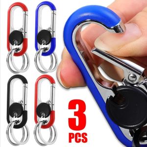 3ชิ้นพวงกุญแจของผู้ชายตะขอสแตนเลสหัวเข็มขัดตะขอเกี่ยวสำหรับกิจกรรมกลางแจ้งเครื่องมือปีนเขาอุปกรณ์เสริมรถยนต์แหวนคู่ตกปลาในรถยนต์