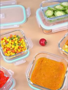 Borosilicate Glass Lunch Box Airtight Leakproof Bento Box Meal Prep Food Storage Containers with Locking Lid for Adults Office