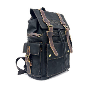 Retro Canvas Oil Wax Double Shoulder Backpack Large Capacity Hiking Mountain Climbing Bag Computer Bag for Men Casual Leisure