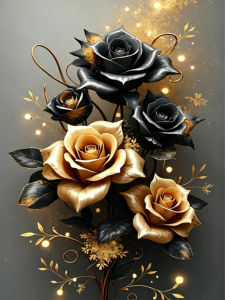 KAYOU | Adults Paint By Number Black and Gold Roses Drawing on Canvas HandPainted Art DIY Pictures By Numbers Kit Home Decor