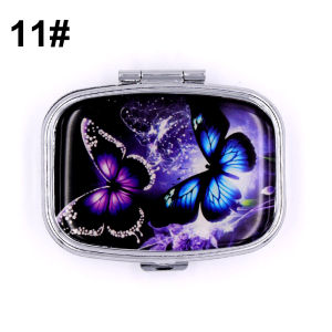 Animals Pattern 2 Compartments Metal Medicine Box Portable Travel Decorated Sealed Small Pill Organizer Container Storage