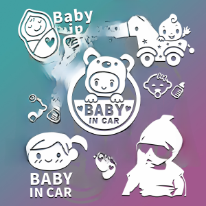 Baby in Car Reflective Waterproof Stickers Warning Decals for Vehicle Interior Cartoon Anime Customizable Body Stickers