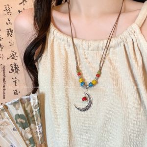 สร้อยคอแบบยาว เครื่องประดับแฟชั่นสไตล์โบฮีเมียน เครื่องประดับแฟชั่นฤดูร้อนสำหรับผู้หญิง สร้อยคอแบบคล้องคอ ปมเดียว โลหะผสม