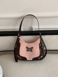 REMY 2in1 New American Butterfly Contrast Rivet Biker Armpit Bag Fashion Texture One Shoulder