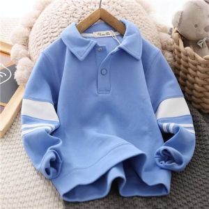 Spring Autumn Boys Polo Shirt Hoodie Long Sleeve Turn-down Collar Base Layer Trendy Kids Clothing Polyester Cotton Blend