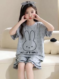 SHAPRA | Summer Cute Rabbit Short Sleeve Loose Girl Air Conditioner Sleepwear Set