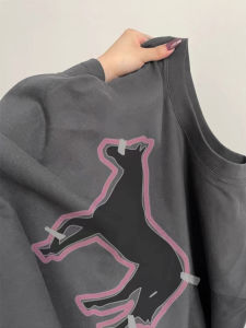 Slimming Slim Fit Womens Short Sleeve T-Shirt Pure Cotton Deep Grey Fashionable Summer Top European Style round Neck Tee