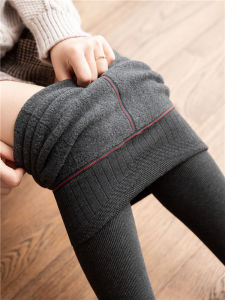 Quần Tất Ống Dày Lót Lông Cừu Cạp Cao Cho Nữ Mùa Đông Ấm Áp Quần Tất Kẻ Sọc Thu Đông Quần Tất Ống Mỏng