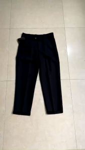 Quần baggy nữ lưng cao màu đen gấu cao thấp vải quần tây âu công sở