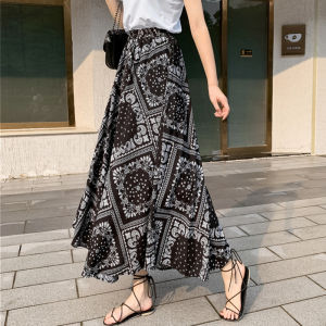 ย้อนยุค ชนเผ่า พิมพ์วันหยุดครึ่ง กระโปรง ผู้หญิง ทรงเอ Maxi High เอว พรางหุ่น Midi ฤดูใบไม้ผลิ ฤดูร้อน