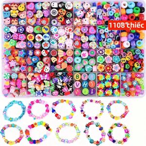 Bộ 1108 Hạt Chữ Cái Mềm Bằng Gốm Và Acrylic Tự Làm Dành Cho Vòng Tay Phụ Kiện Tóc Mặt Dây Chuyền - Bộ Dụng Cụ Làm Đồ Trang Sức Kiểu Ngẫu Nhiên Dành Cho Người Lớn