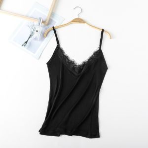 New 2025 Silk Knitted Camisole Base Shirt V-neck Lace Trim Eyelash Knitted Silk Vest Top Womens Sweet Style Four Seasons Universal