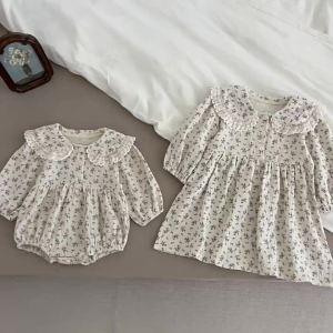 2026 New Spring Children Cotton Floral Party Dress Kid Princess Dress 2-6Y Long Sleeved Print Girl European American Style Dress