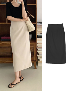 Cherry Blossom Colored High Waist Midi Straight Cut Skirt Womens Fashion Spring Autumn Season Zipper Design Slimming A-Line Skirts