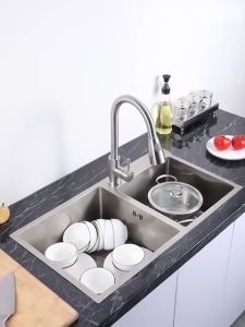 TQTQ SUS304 Kitchen Sink Thickness Single Double Black and Silver Stainless Steel Drain and Basket