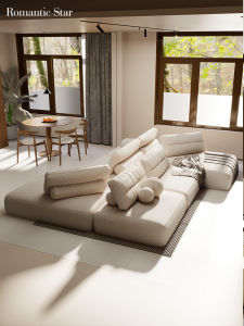 Modern Minimalist Double-sided Cashmere Cotton Linen Fabric Sofa for Adults L-shaped with Sponge Fill Economical Style