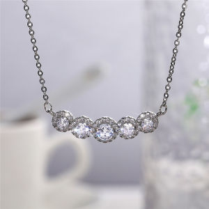 Huitan Women Silver Color Pendant Necklace Inlaid Shiny Cubic Zirconia Fashion Wedding Engagement Elegant Accessories Jewelry