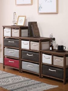 Korean-Style Solid Wood Garden Rattan Storage Cabinet Drawer Bucket Cabinet Locker Simple White Bedroom Bedside Table Narrow Cabinet