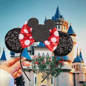 Disney | Disney Minnie Mickey Ears Headbands For Girls Women Sequin Castle 5"Bow Hairband Festival Party Cosplay DIY Hair Accessories