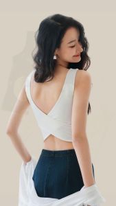 Gaia Crop Top เสื้อกล้าม ทรงครอป ไขว้หลัง มีบราในตัว ไม่ต้องใส่บรา ไม่ต้องติดซิลโคน สะดวกสบายขึ้น