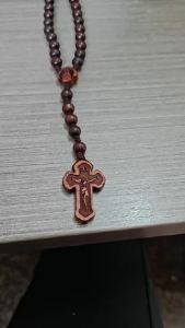 New Engraved Crucifix Dark Wooden Rosary Catholic Prayer Beads Necklace Handmade for Christian Devotional Prayer Religious Gift