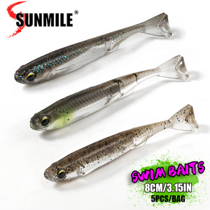 SUNMILE 5pcs3.1g Shad 3" Soft Plastic Lure Flash fish Softbait Fishing Tackle   PVC Swimming Bait For Bass