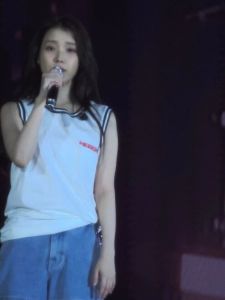 IU Kangol round Neck Pure Cotton Letter Concert Print Womens Tank Top Color Block Striped Elastic T-Shirt Summer Holiday Style