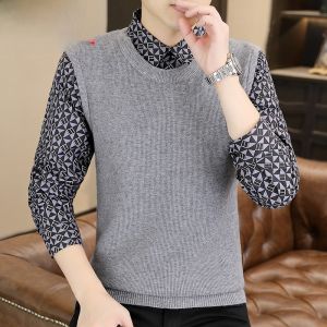 HENGYUANXIANG | เสื้อสเวตเตอร์คอโปโลผู้ชาย ทรงหลวม แขนยาว ปกโปโล พิมพ์ลาย แฟชั่นฤดูใบไม้ผลิและฤดูใบไม้ร่วง เสื้อคลุมกันหนาวแบบสวมหัว