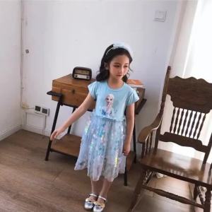 2232025   Hot Sale Girls Frozen 2 Aisha Dress Summer Cotton Girl Childrens Dress Short Sleeve Baby Girl Princess Dress School Holiday Performance Skirt Girls Gift