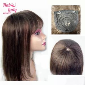 Anemone | 14x14cm Natural Human Hair Toppers For Women Clip In Overlay Hair Piece with Bangs Fringe Hair Extensions Cover Grey Hair Remy
