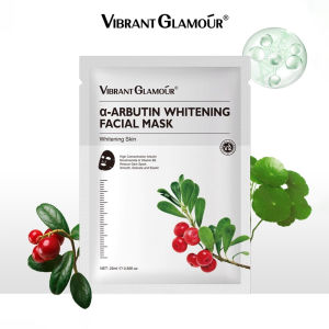 VIBRANT GLAMOUR α-Arbutin Whitening Facial Mask Instant Brightening Hydrating Face Sheet Mask Niacinamide Vitamin B5 Spot Fading Reduce Pigmentation Firming Repair Skin Care 25ml
