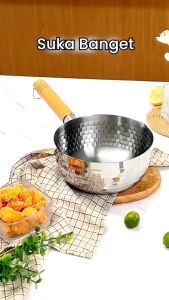 Panci Susu Stainless Steel Gagang kayu Anti Karat Milk Pot Panci Mie Rebus Anti Lengket Bahan Tebal