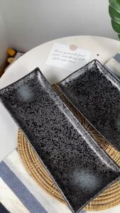 จานเปลดำ จานเปลลายหินอ่อน จานเปลสไตล์ ยี่ปุ่น จานเปลม ช่องใส่น้ำจิ้ม พร้อมส่ง