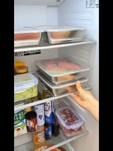 3pcs/set 304 Stainless Steel Box Kitchen Food Storage Container Tray Fresh-keeping Box with Cover Food Trays for Picnic Maintains Freshness Normal Lunch Boxes Square Tableware with Plastic Lid marvin agustin tray Plates