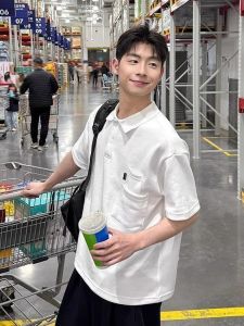 Áo Thun Polo Cotton Mùa Hè Thoáng Khí Dáng Rộng Cho Cặp Đôi Có Túi Hai Bên Vai Tay Ngắn Thiết Kế Đơn Giản Thường Ngày