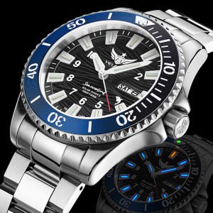 Wild Wolf Solar Powered Sports Watch Mens Diving Wristwatch Luminous Waterproof Stainless Steel Band Quartz Movement V1217