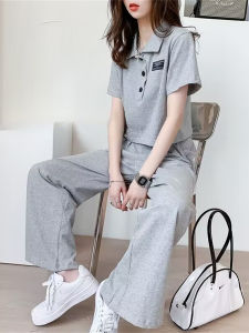 Fashionable Sportswear Set for Women Summer 2025 Short Sleeve Wide Leg Pants Two Piece Set Youthful Looking Casual Outfit