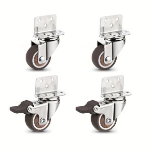 4 Pcs L-Shaped Side Mount Caster Wheels Soft Rubber Castors Swivel Caster Wheels for Furniture Trolley Suitcase Kitchen Cabinet
