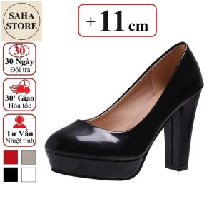 Guốc cao gót 11cm SAHA291 bigsize 42 41 mũi tròn giày 11 phân 11p đen trắng be đỏ 10cm 10p basic