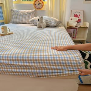 Plaid Style Fitted Sheet Skin-friendly Bed Cover Elastic Bedsheet for Girls Boys Room Couvre Lit Home Bed Linen(No Pillowcase)