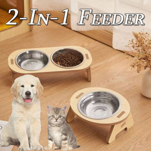 Multifunctional Pet Feeder Dog Cat Drinking Separable Double Bowl Stainless Steel Feeder