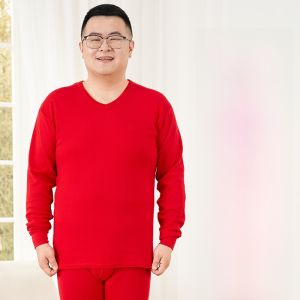 Chengyuan Large Red Mens Autumn Clothes Set Lucky Year Warm Underwear plus Size Winter Pure Cotton Comfortable Knitted Fabric