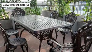 Bộ bàn ghế sân vườn ngoài trời HCN Bộ bàn ghế ban công ngoài trời nhôm đúc Bàn ghế ngoài trời - VN21