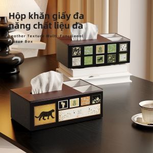 Retro Leather Tissue Box with Multi-function Organizer