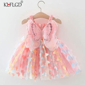 0-3-Year-Old Toddler Girl Wearing Chiffon Dress Cute Sleeveless Childrens Summer Dress Pink Butterfly Party Dress Summer New Gi